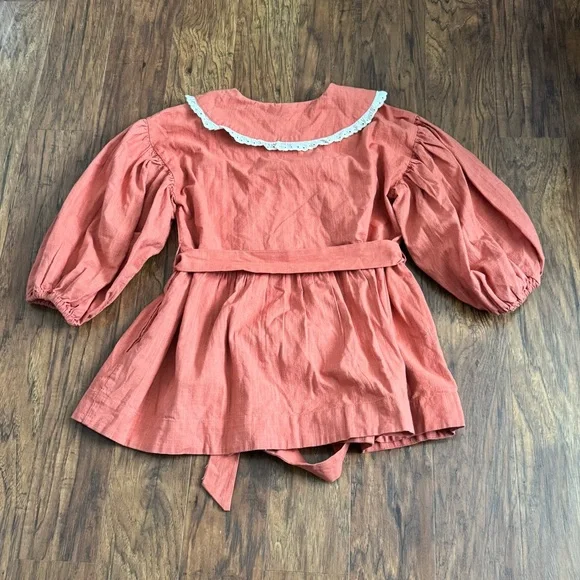 Free People Blouse with Lace Trim Peter Pan Collar - Picture 2 of 9